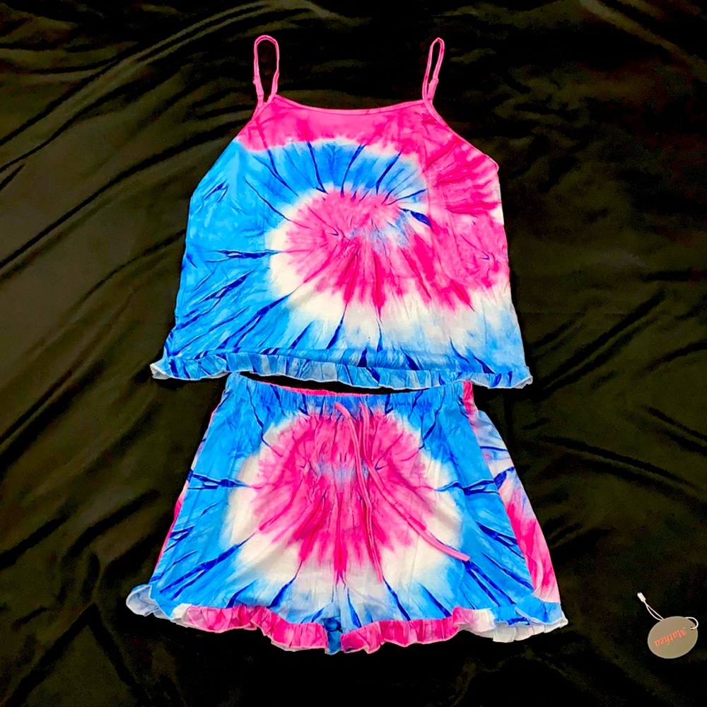 Two Piece Pink & Blue Tye-Dye Pajama Set